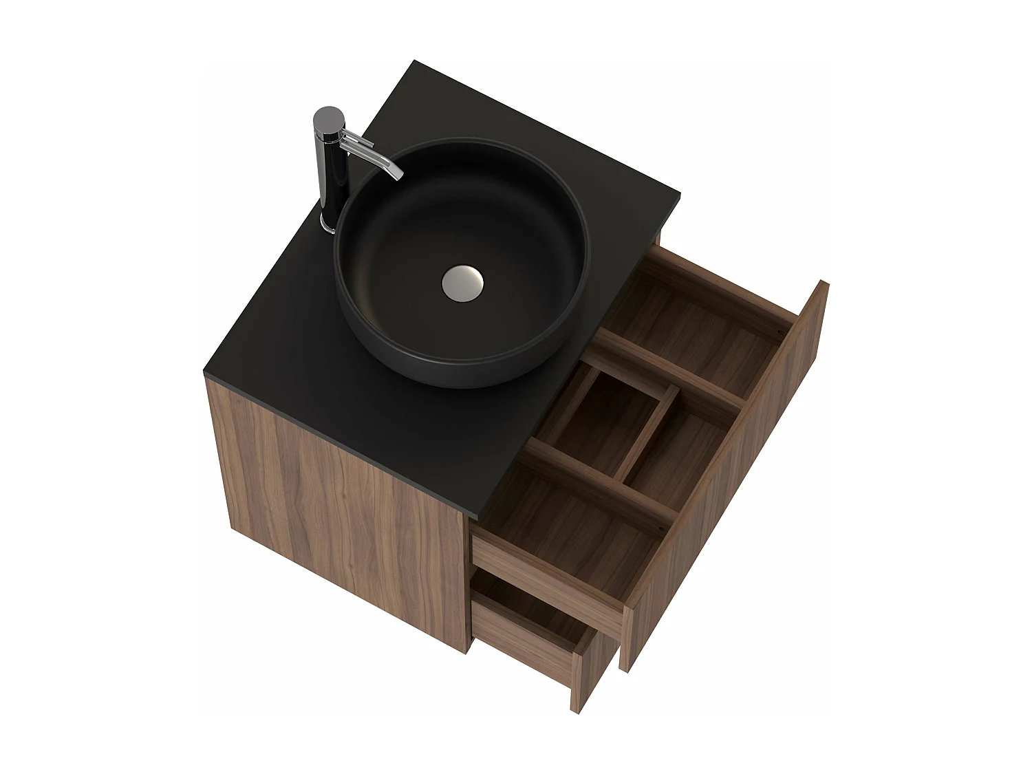 Meuble de salle de bain ORON 2 tiroirs 60 cm noyer T-BATH Inclus lavabo