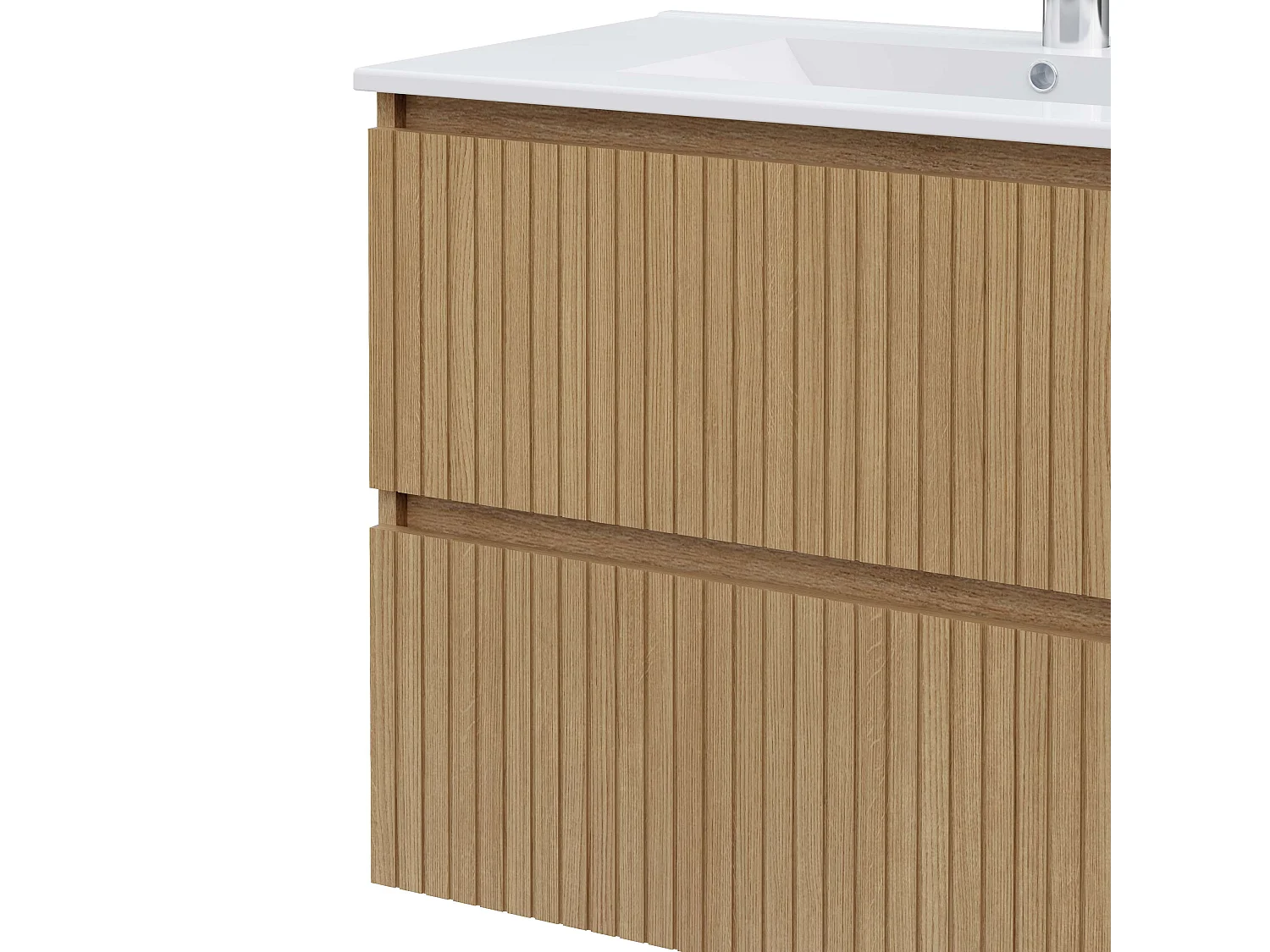 Meuble de salle de bain LETA 2 tiroirs 80 cm chêne T-BATH Inclus lavabo et miroir