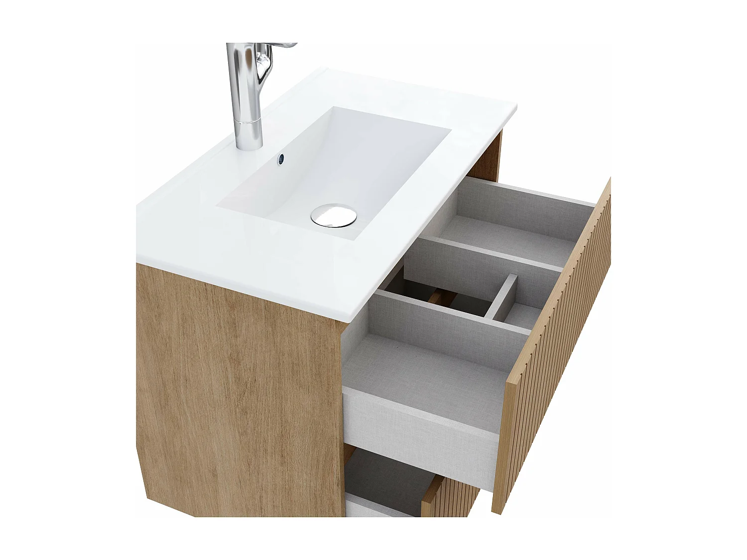 Meuble de salle de bain LETA 2 tiroirs 80 cm chêne T-BATH Inclus lavabo et miroir