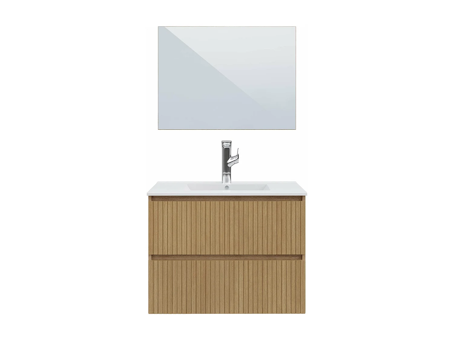Meuble de salle de bain LETA 2 tiroirs 80 cm chêne T-BATH Inclus lavabo et miroir