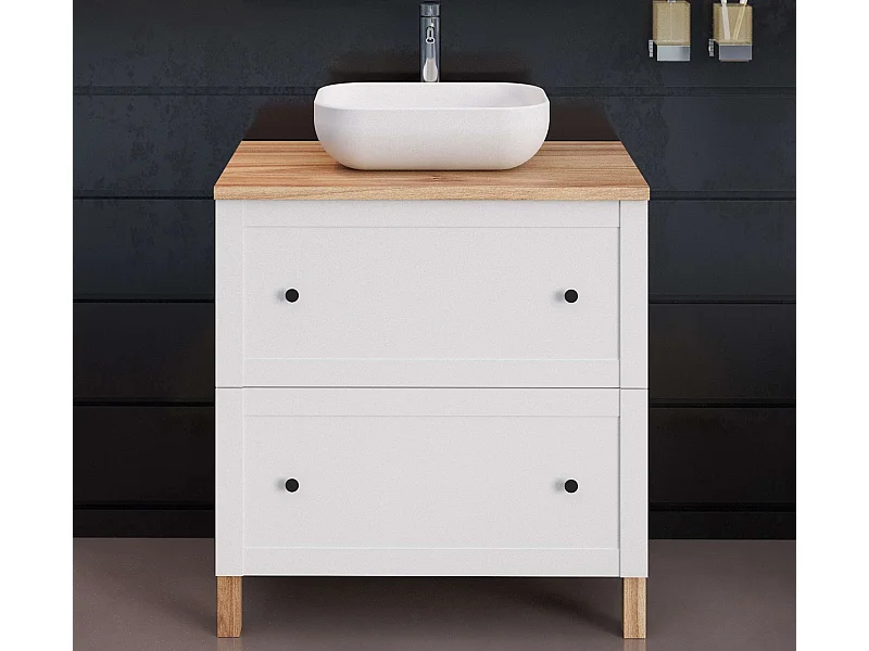 Meuble de salle de bain SAVAN 2 tiroirs 80 cm blanc T-BATH Inclus lavabo