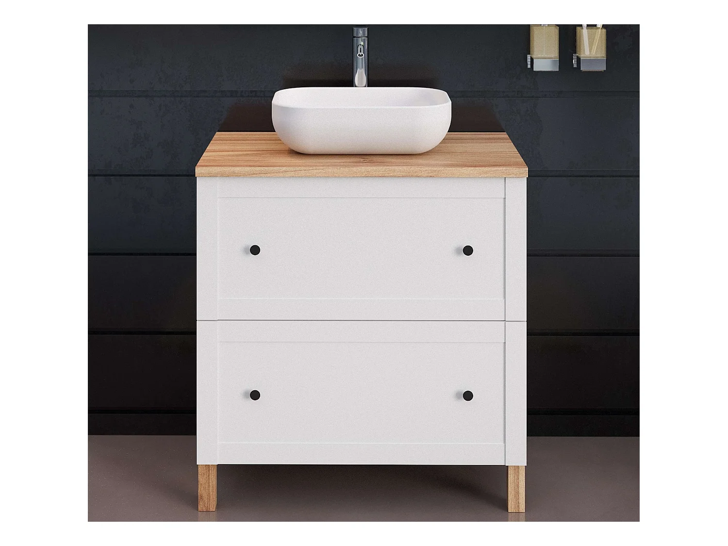 Meuble de salle de bain SAVAN 2 tiroirs 80 cm blanc T-BATH Inclus lavabo