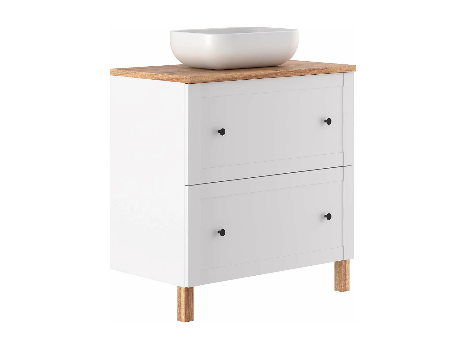 Meuble de salle de bain SAVAN 2 tiroirs 80 cm blanc T-BATH Inclus lavabo