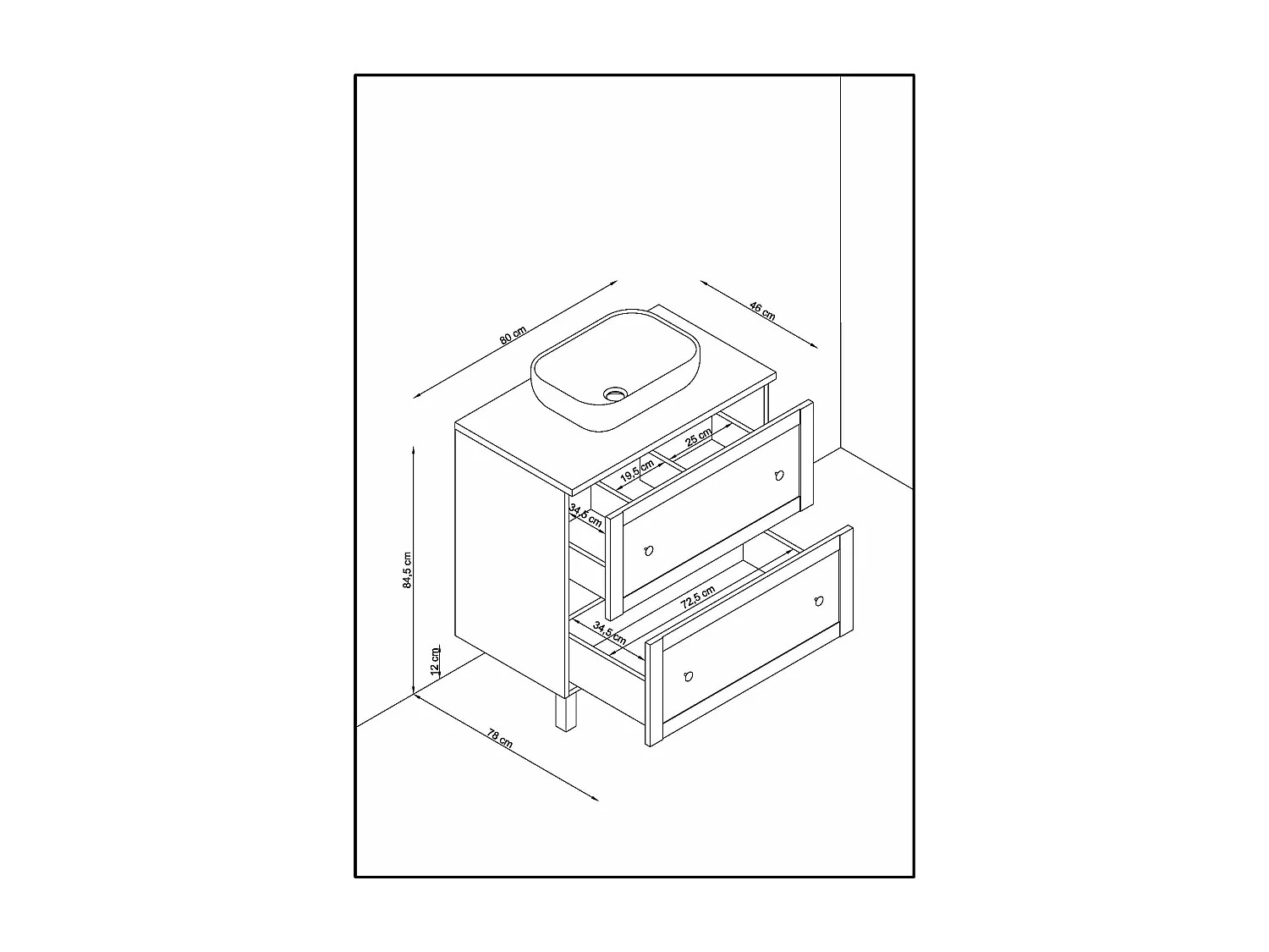 Meuble de salle de bain SAVAN 2 tiroirs 80 cm blanc T-BATH Inclus lavabo
