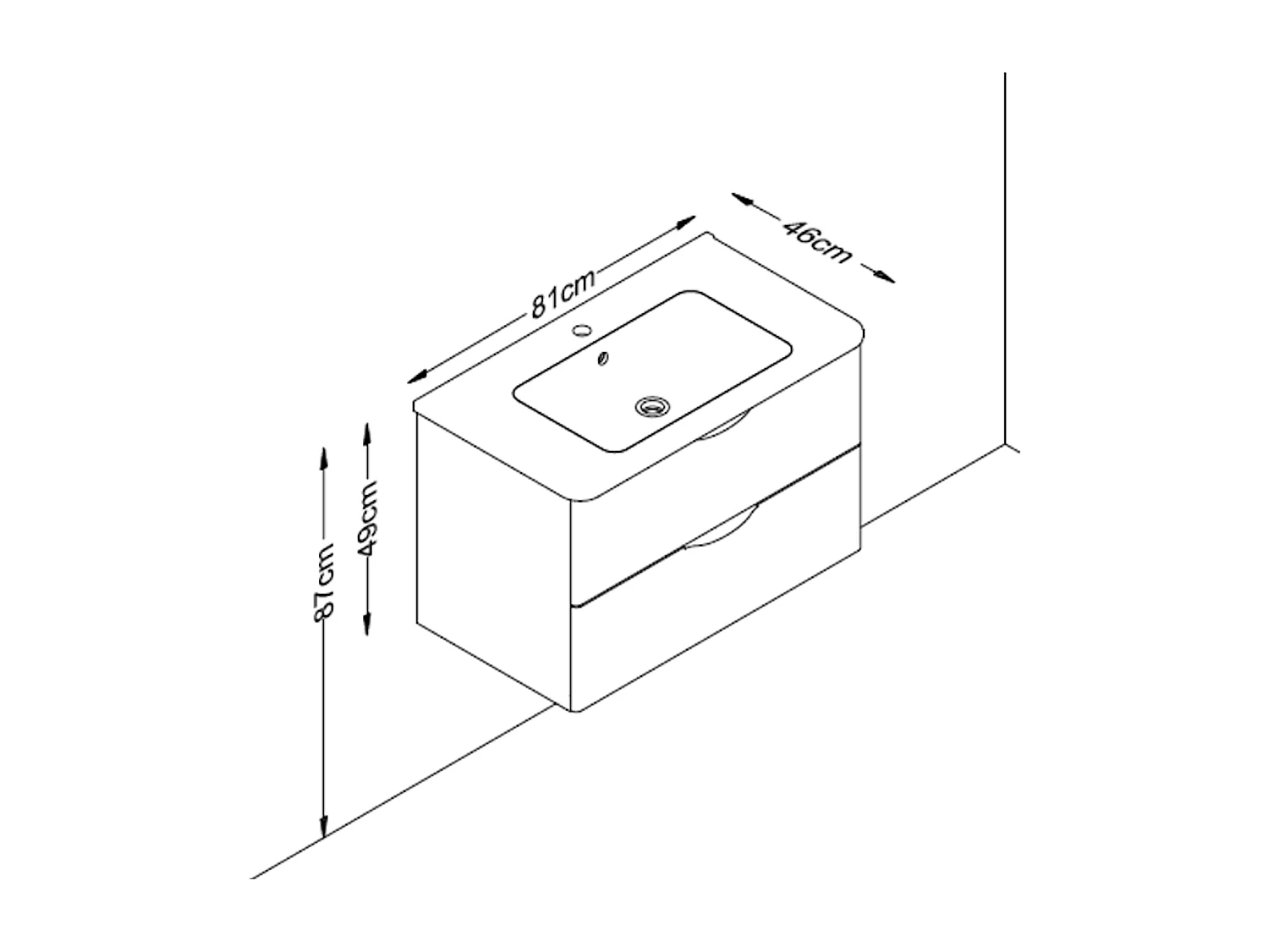 Meuble de salle de bain DOVRE 2 tiroirs 80 cm chêne T-BATH Inclus lavabo