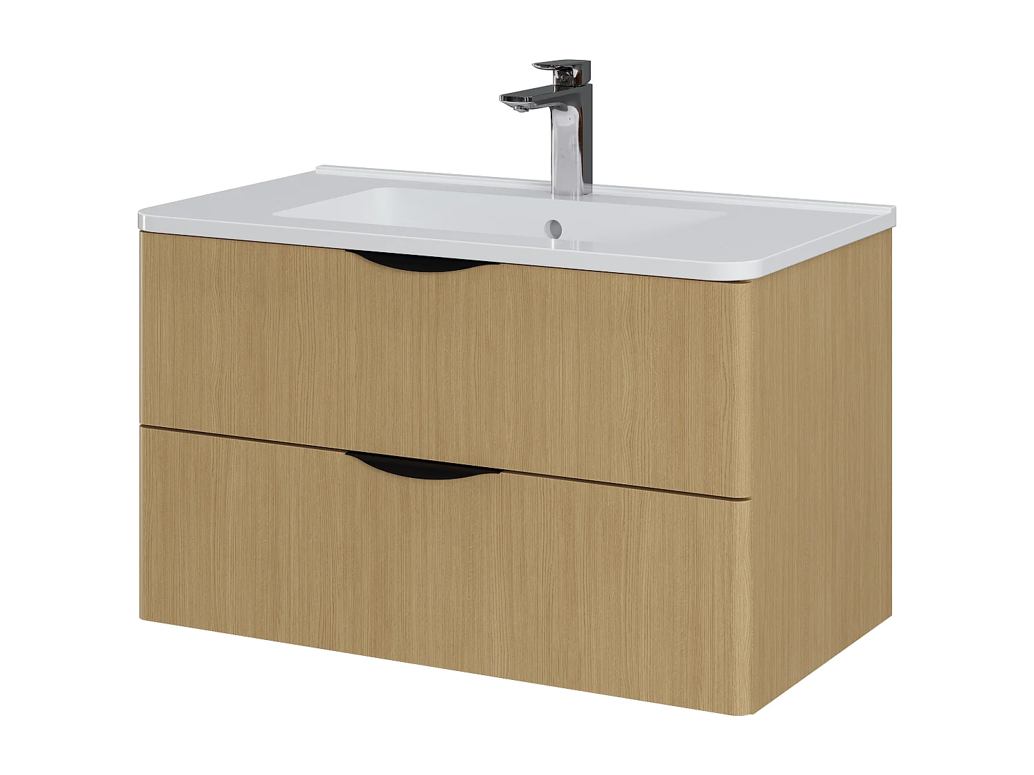 Meuble de salle de bain DOVRE 2 tiroirs 80 cm chêne T-BATH Inclus lavabo