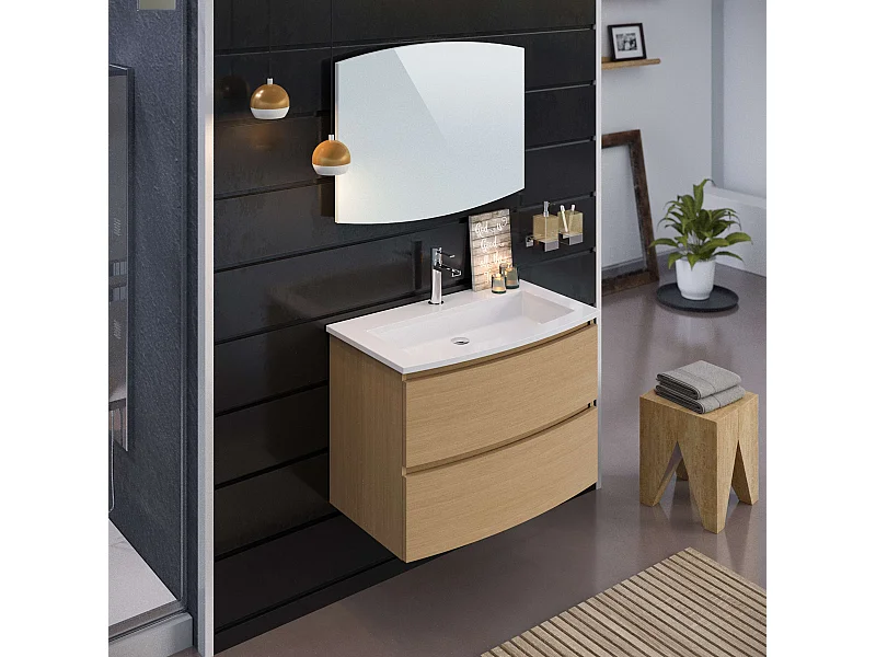 Meuble de salle de bain SAND 2 tiroirs 80 cm chêne T-BATH Inclus lavabo