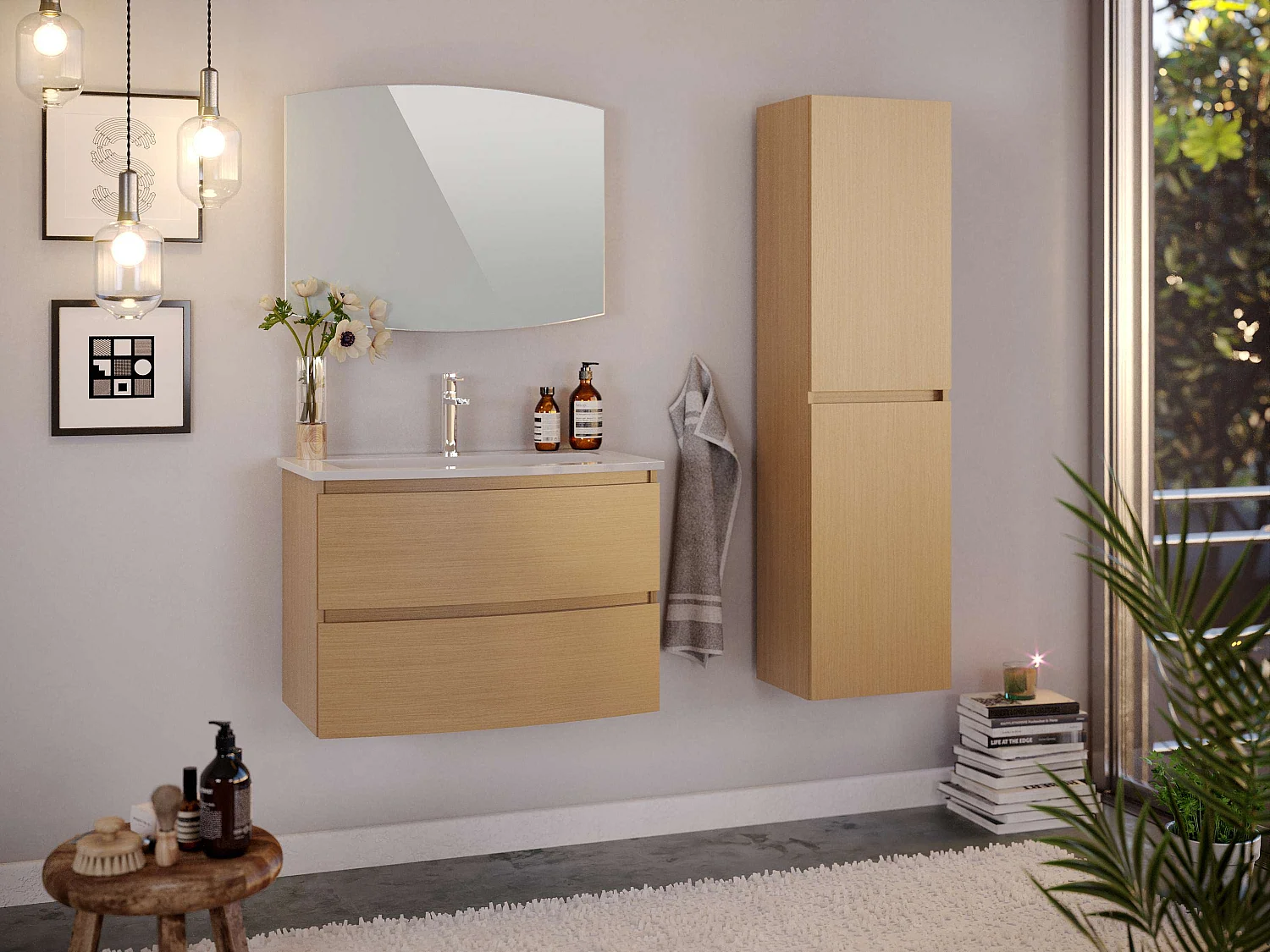 Meuble de salle de bain SAND 2 tiroirs 80 cm chêne T-BATH Inclus lavabo