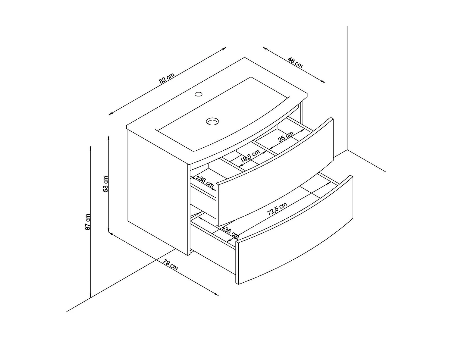Meuble de salle de bain SAND 2 tiroirs 80 cm chêne T-BATH Inclus lavabo
