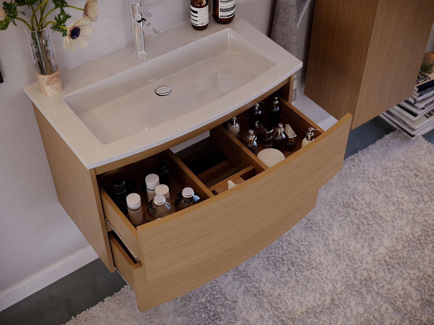 Meuble de salle de bain SAND 2 tiroirs 80 cm chêne T-BATH Inclus lavabo