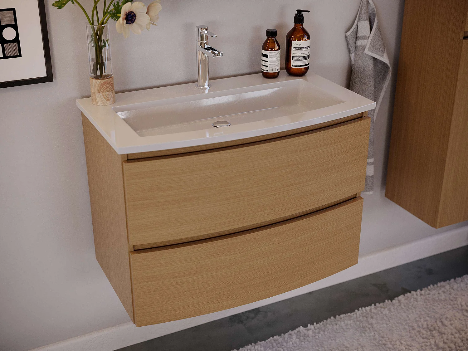 Meuble de salle de bain SAND 2 tiroirs 80 cm chêne T-BATH Inclus lavabo