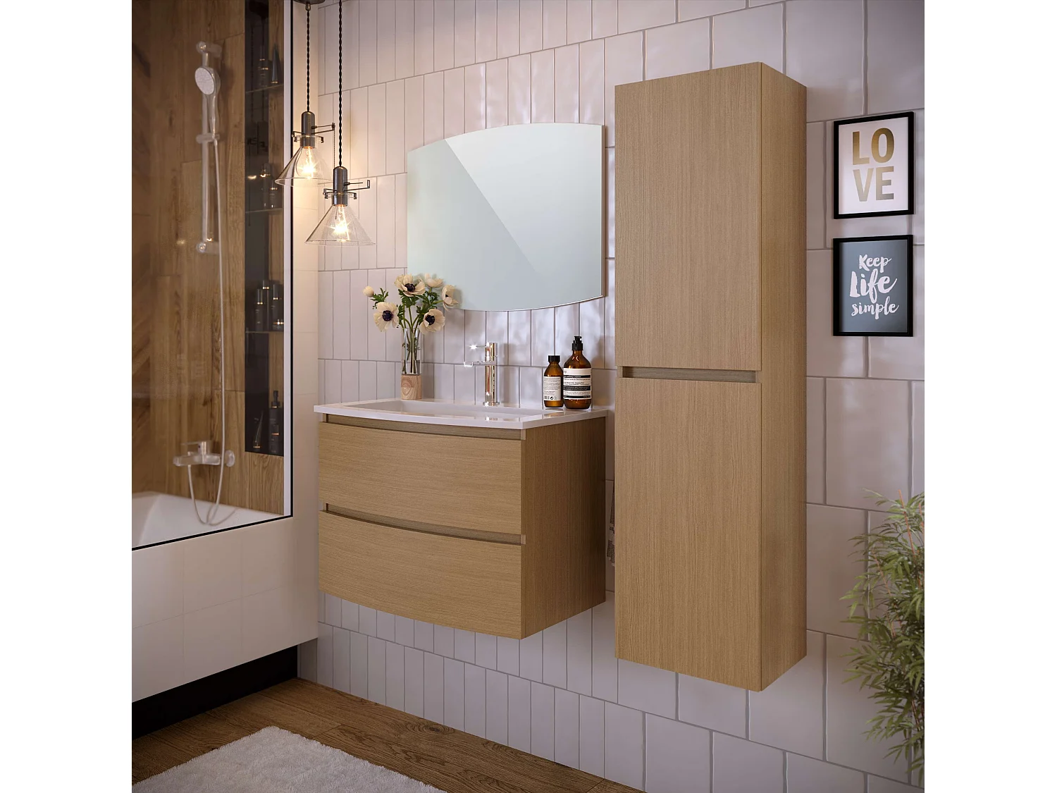 Meuble de salle de bain SAND 2 tiroirs 80 cm chêne T-BATH Inclus lavabo