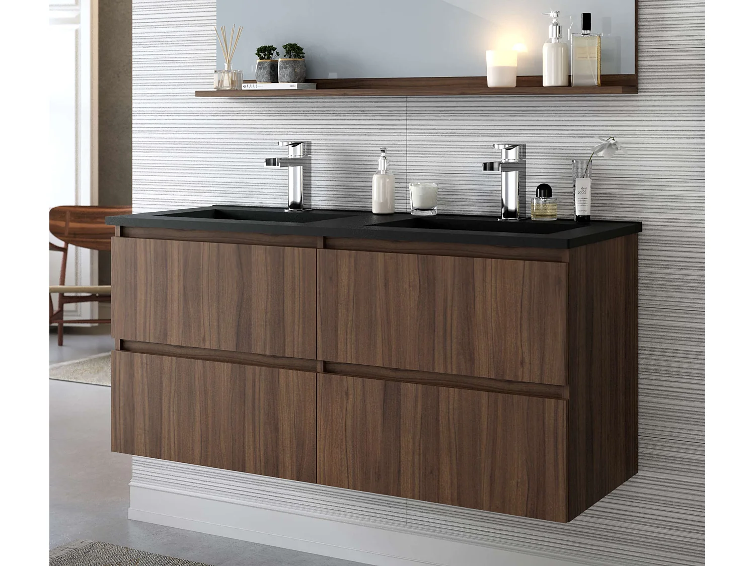 Meuble de salle de bain ORON 4 tiroirs 120 cm noyer T-BATH Inclus lavabo