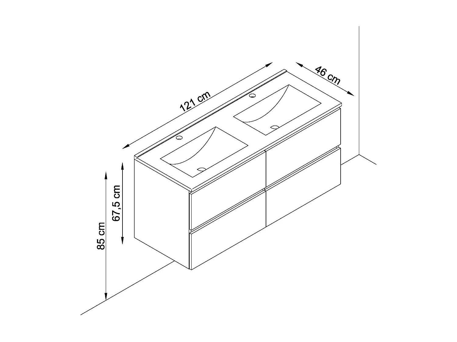 Meuble de salle de bain ORON 4 tiroirs 120 cm noyer T-BATH Inclus lavabo