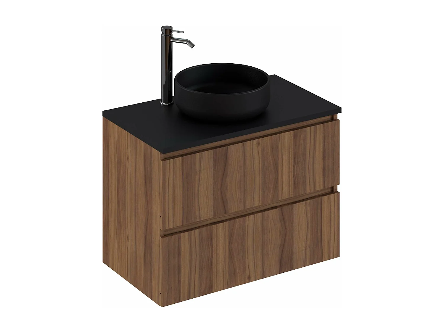 Meuble de salle de bain ORON 2 tiroirs 80 cm noyer T-BATH Inclus lavabo