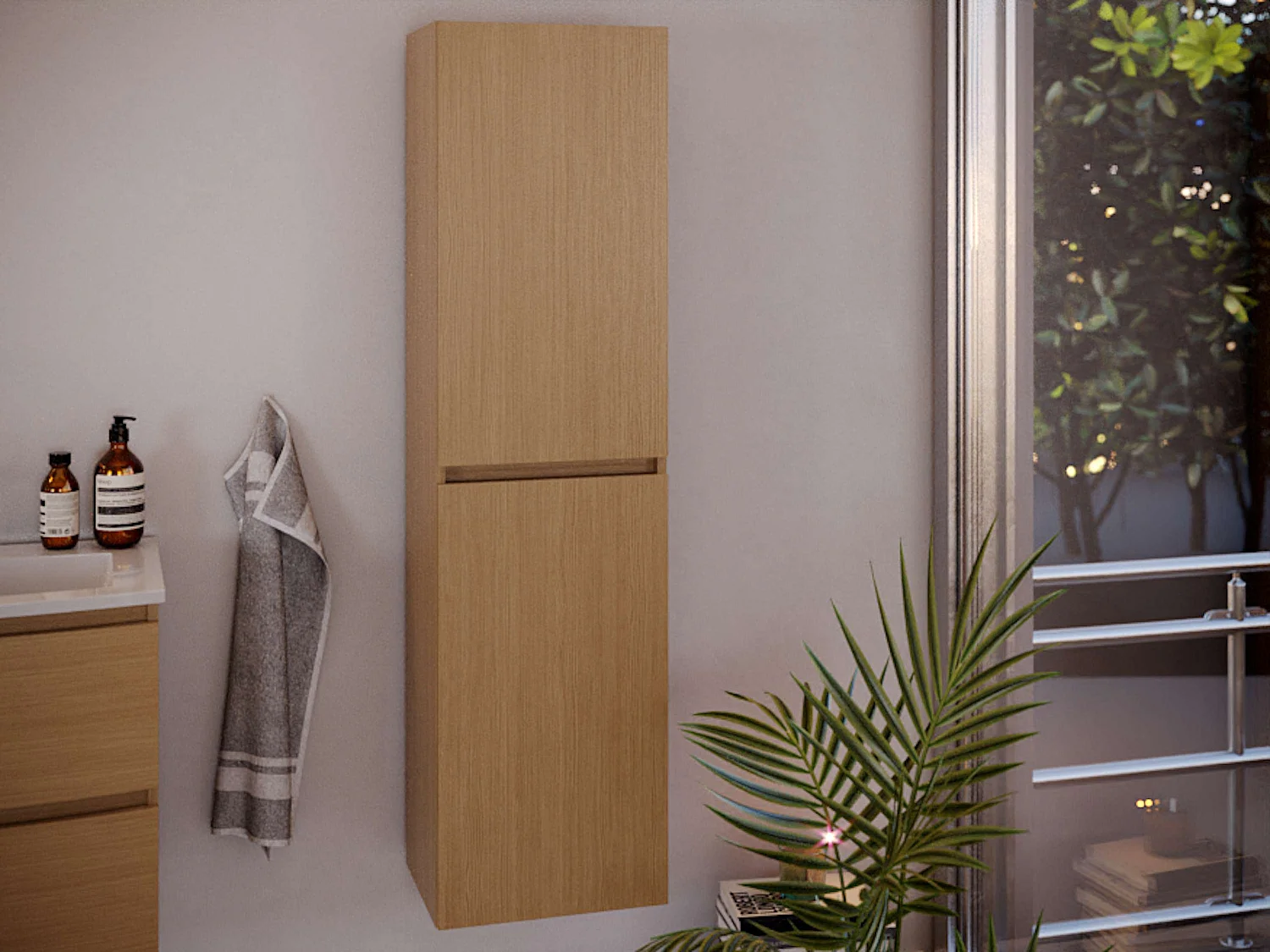 Colonne de salle de bain KIVE 2 portes 150x40x31,6 cm chêne T-BATH