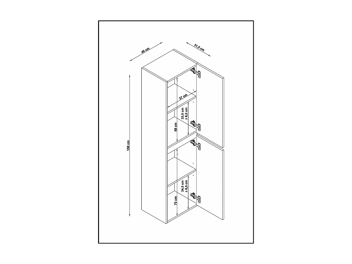 Colonne de salle de bain KIVE 2 portes 150x40x31,6 cm chêne T-BATH