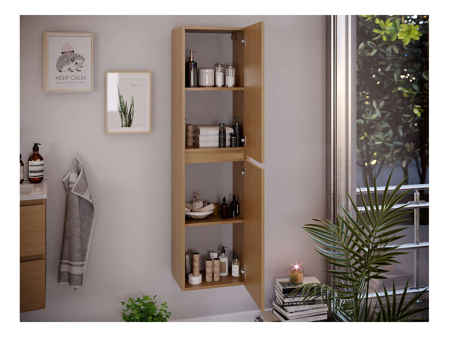 Colonne de salle de bain KIVE 2 portes 150x40x31,6 cm chêne T-BATH