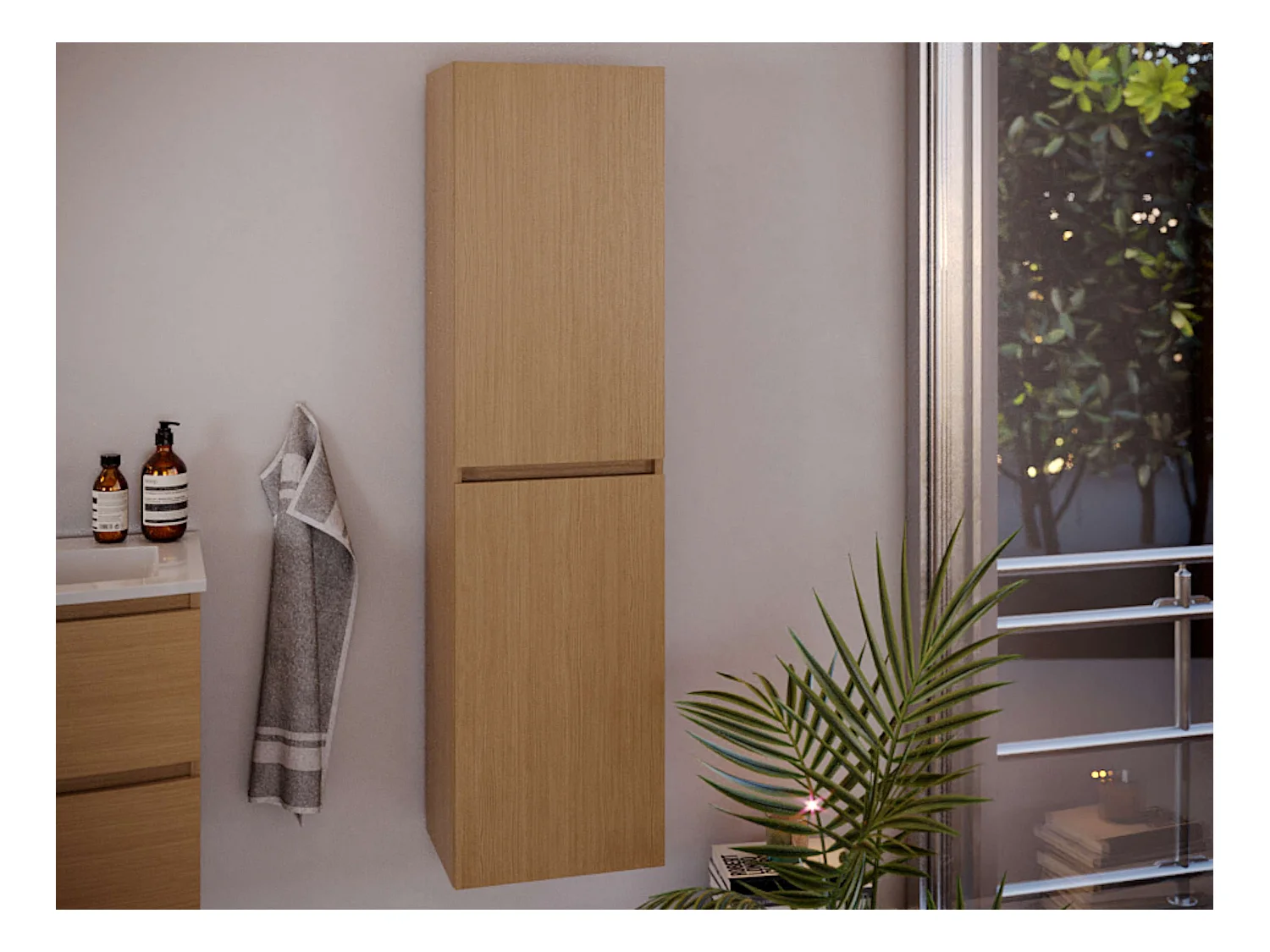 Colonne de salle de bain KIVE 2 portes 150x40x31,6 cm chêne T-BATH