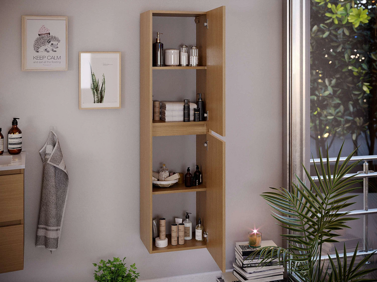 Colonne de salle de bain KIVE 2 portes 150x40x31,6 cm chêne T-BATH