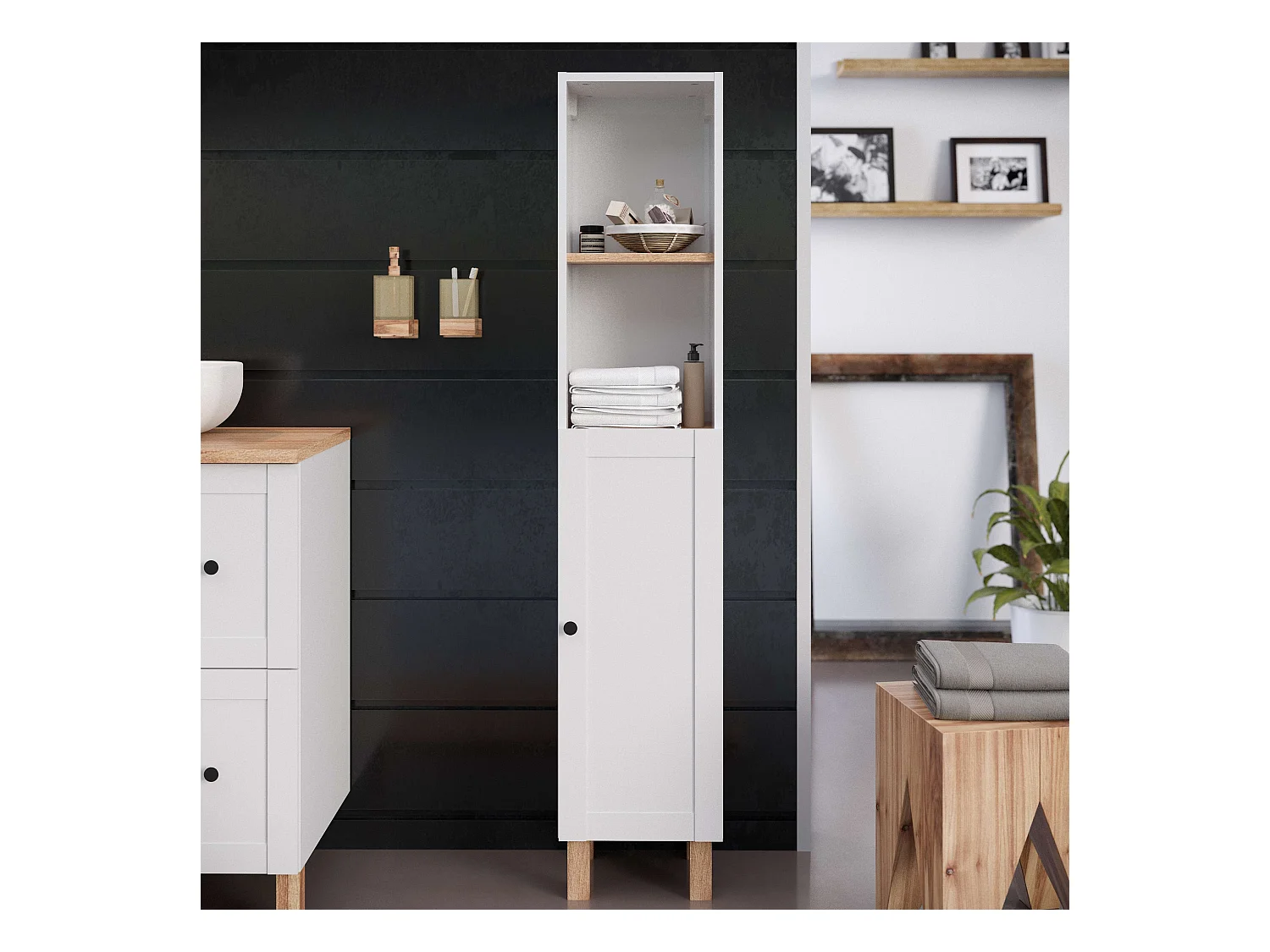Colonne de salle de bain SAVAN 1 porte 140x30x27 cm blanc T-BATH