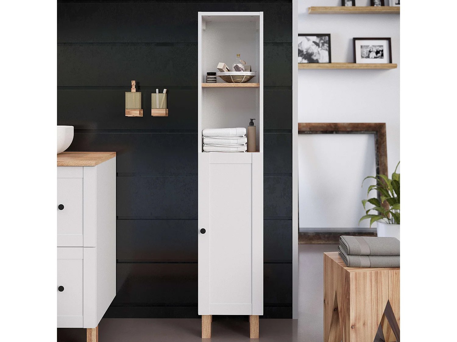 Colonne de salle de bain SAVAN 1 porte 140x30x27 cm blanc T-BATH