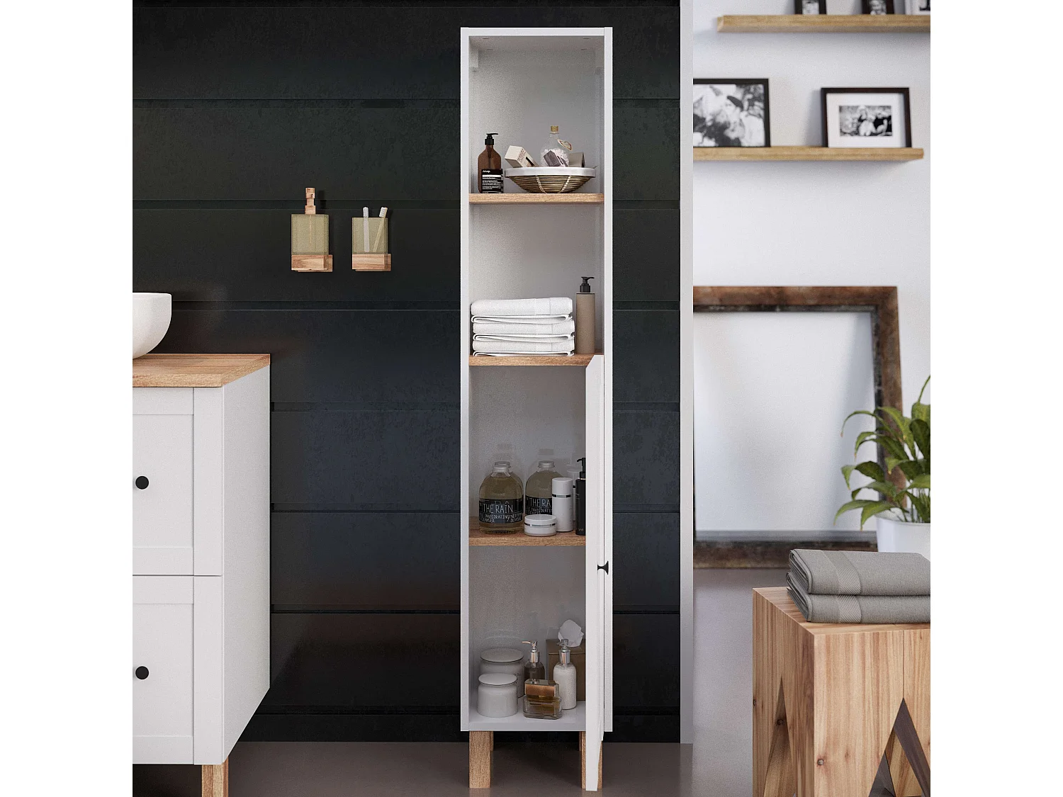 Colonne de salle de bain SAVAN 1 porte 140x30x27 cm blanc T-BATH