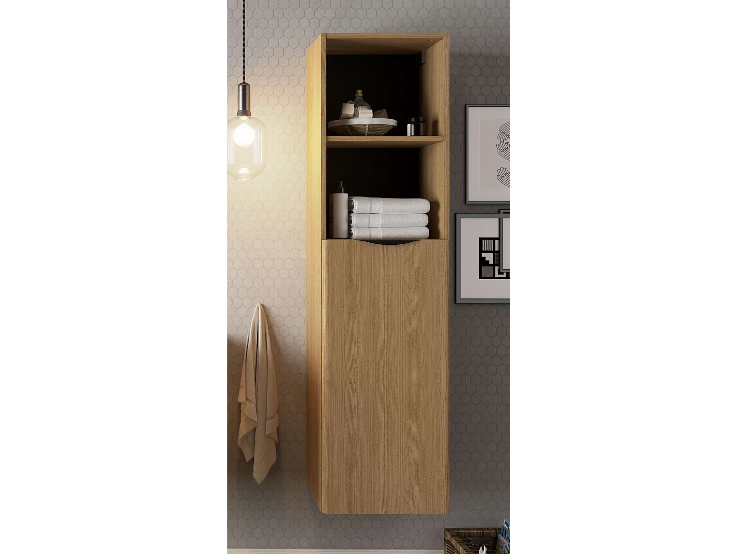 Colonne de salle de bain DOVRE 1 porte 150x40x31,6 cm chêne T-BATH