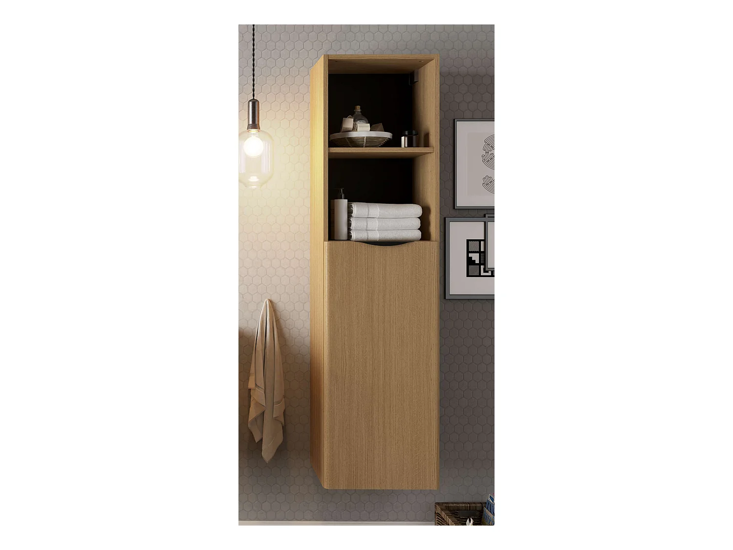 Colonne de salle de bain DOVRE 1 porte 150x40x31,6 cm chêne T-BATH