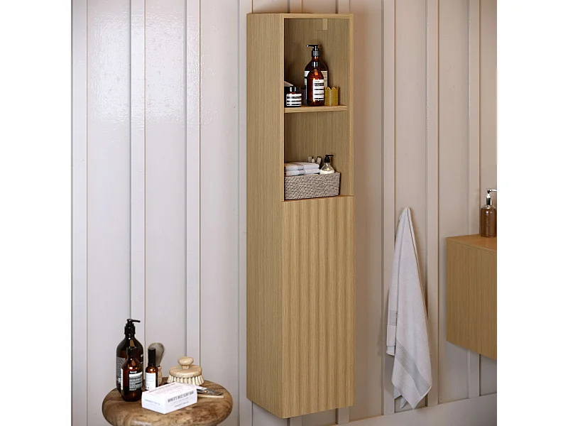 Colonne de salle de bain SANDKA 1 porte 140x30x27 cm chêne T-BATH