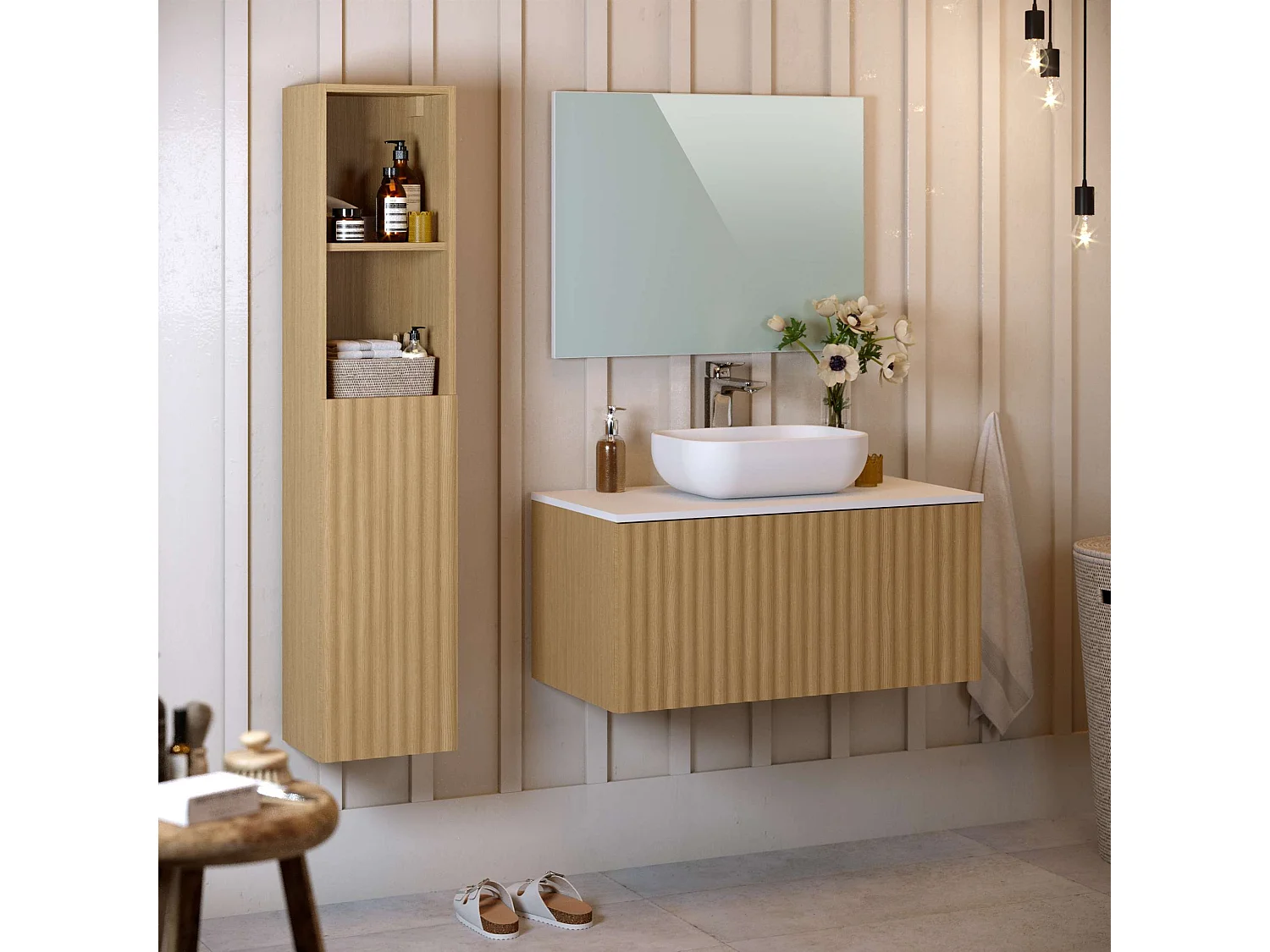 Colonne de salle de bain SANDKA 1 porte 140x30x27 cm chêne T-BATH