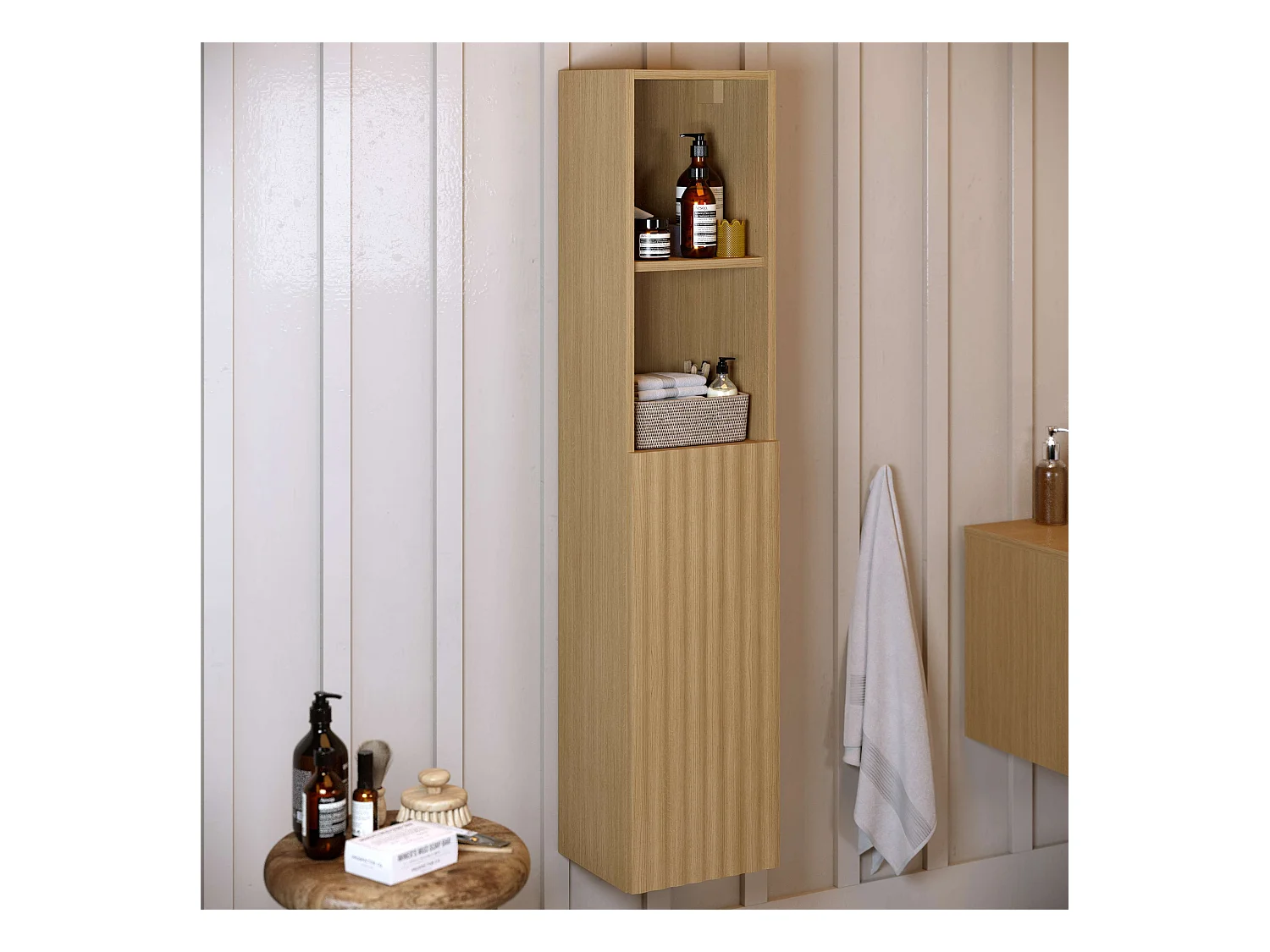 Colonne de salle de bain SANDKA 1 porte 140x30x27 cm chêne T-BATH