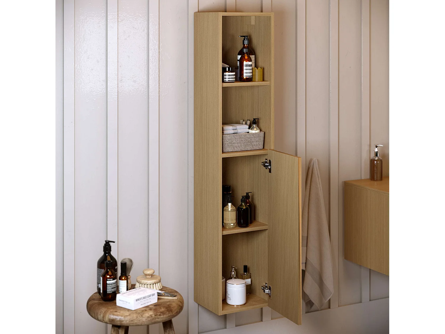 Colonne de salle de bain SANDKA 1 porte 140x30x27 cm chêne T-BATH