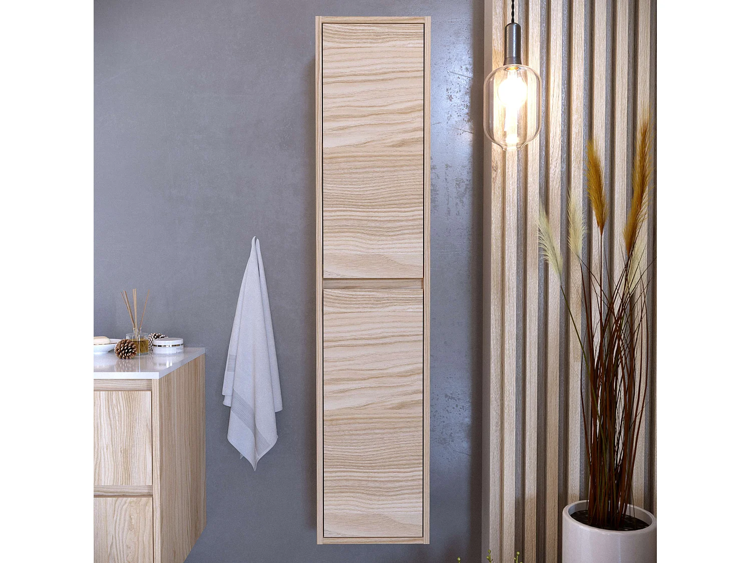Colonne de salle de bain DINEY 2 portes 140x30x25 cm orme T-BATH