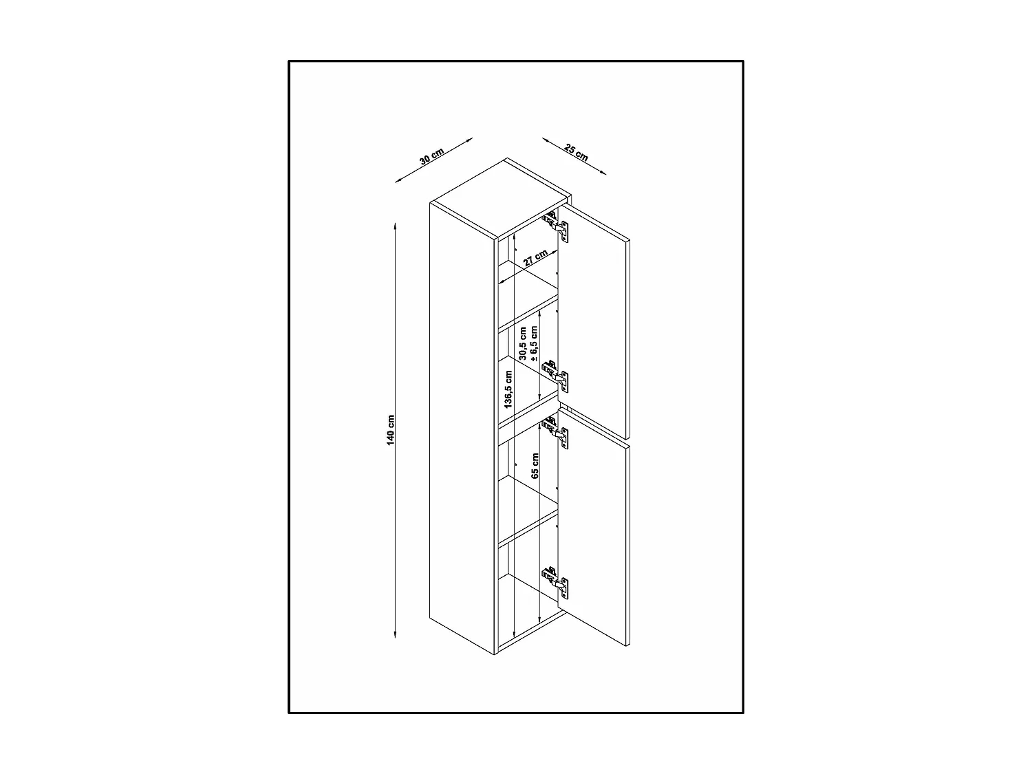 Colonne de salle de bain DINEY 2 portes 140x30x25 cm orme T-BATH