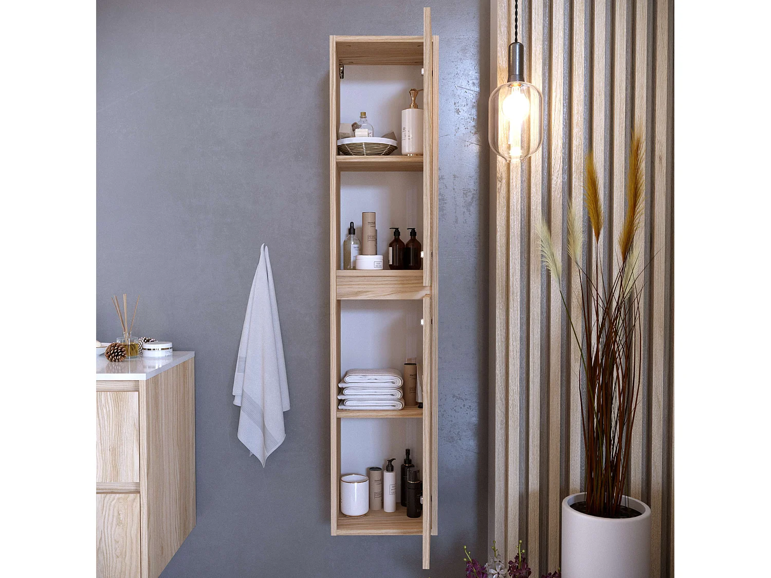 Colonne de salle de bain DINEY 2 portes 140x30x25 cm orme T-BATH