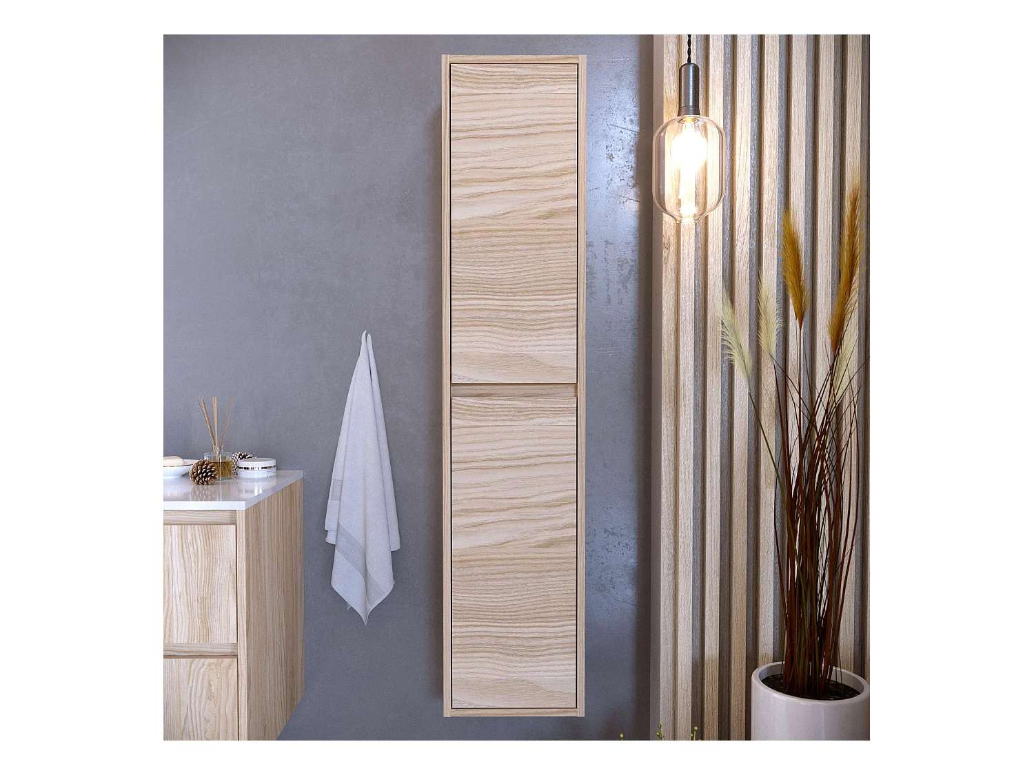 Colonne de salle de bain DINEY 2 portes 140x30x25 cm orme T-BATH