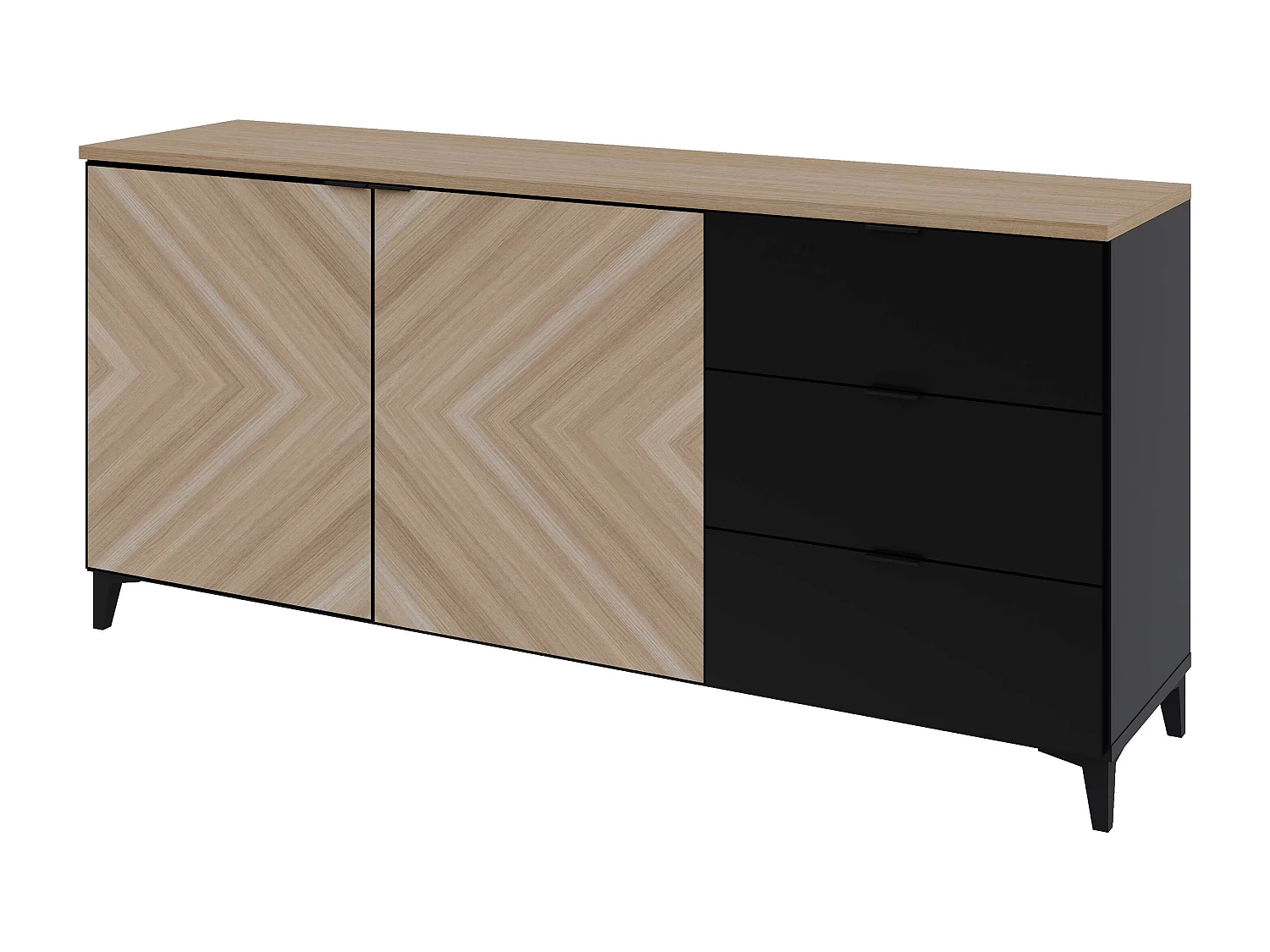 Buffet Neo 2 portes 3 tiroirs 83,5x180x44 cm noir et chêne TALESA