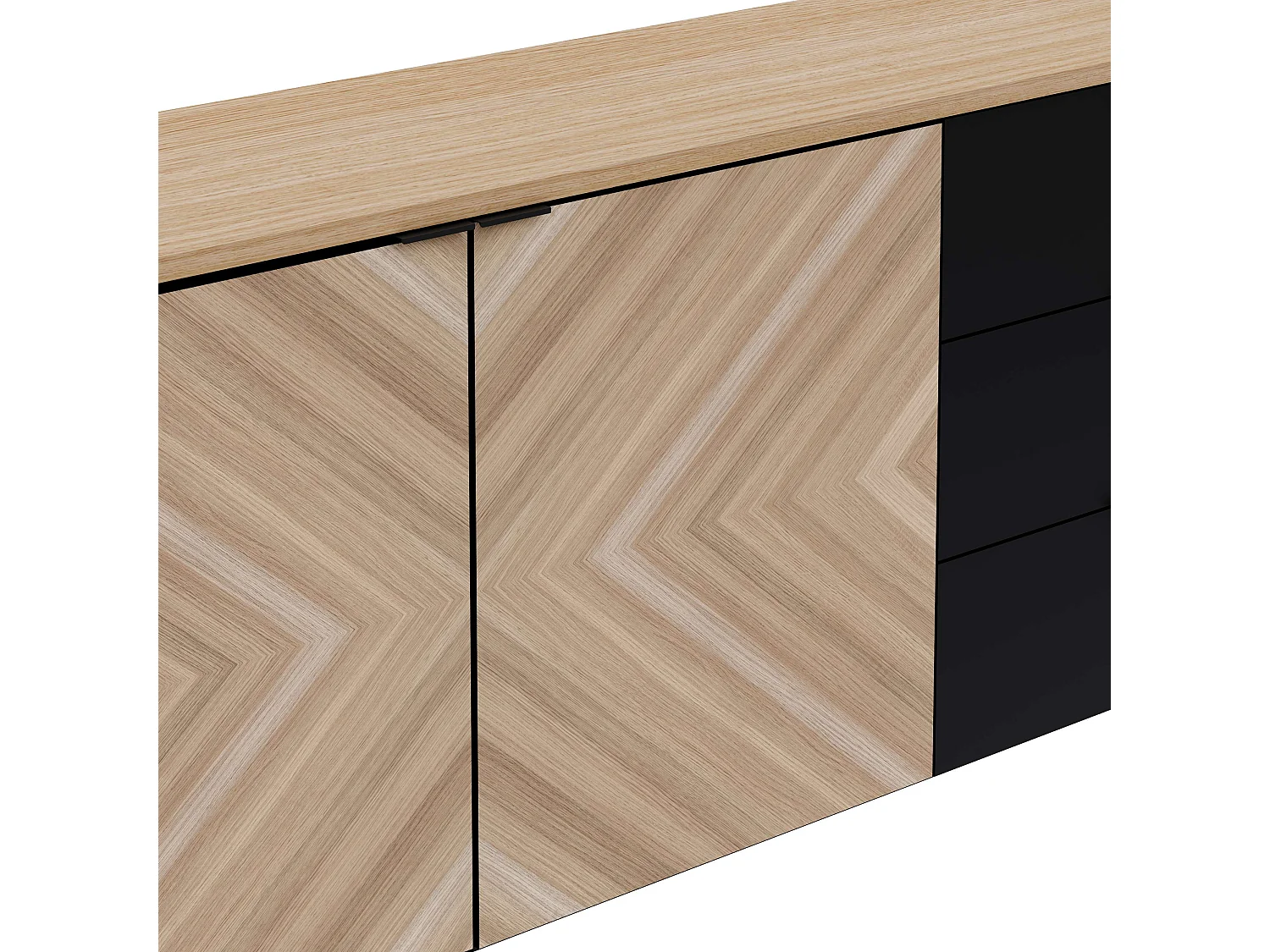 Buffet Neo 2 portes 3 tiroirs 83,5x180x44 cm noir et chêne TALESA