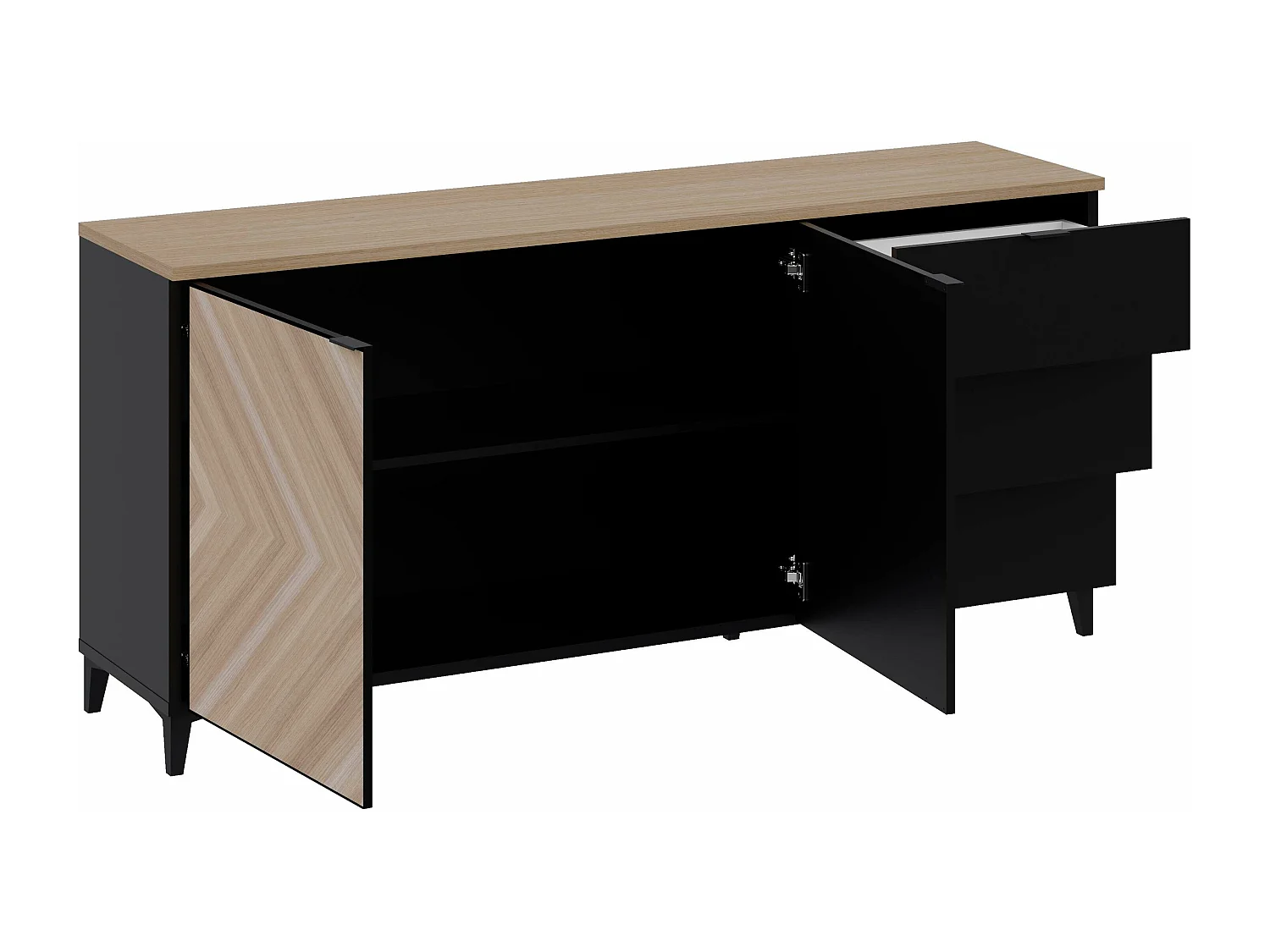 Buffet Neo 2 portes 3 tiroirs 83,5x180x44 cm noir et chêne TALESA