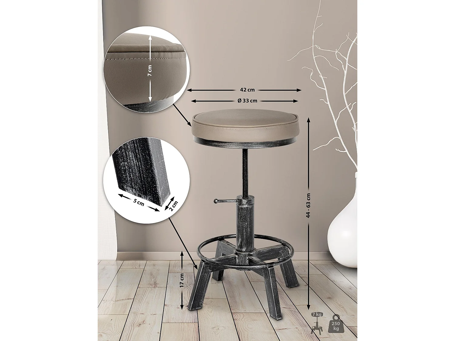 Lot de 2  Tabouret - Similicuir - Argent antique - Destin