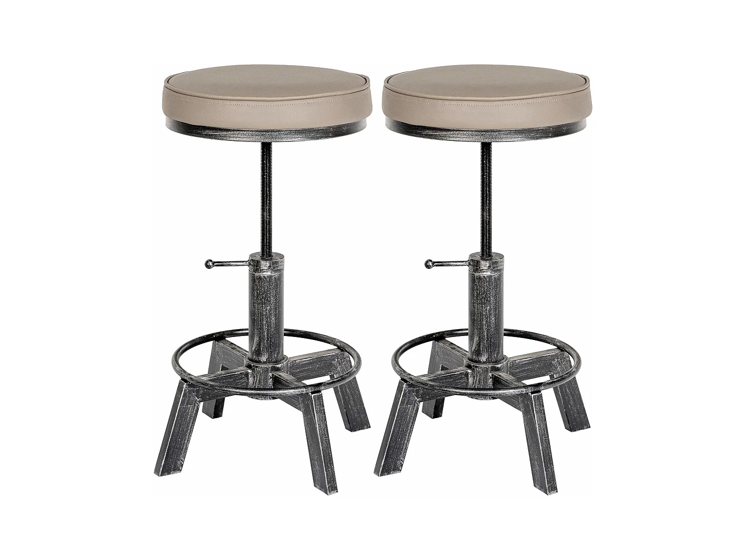 Lot de 2  Tabouret - Similicuir - Argent antique - Destin