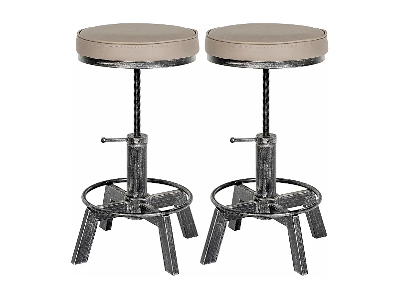 Lot de 2  Tabouret - Similicuir - Argent antique - Destin