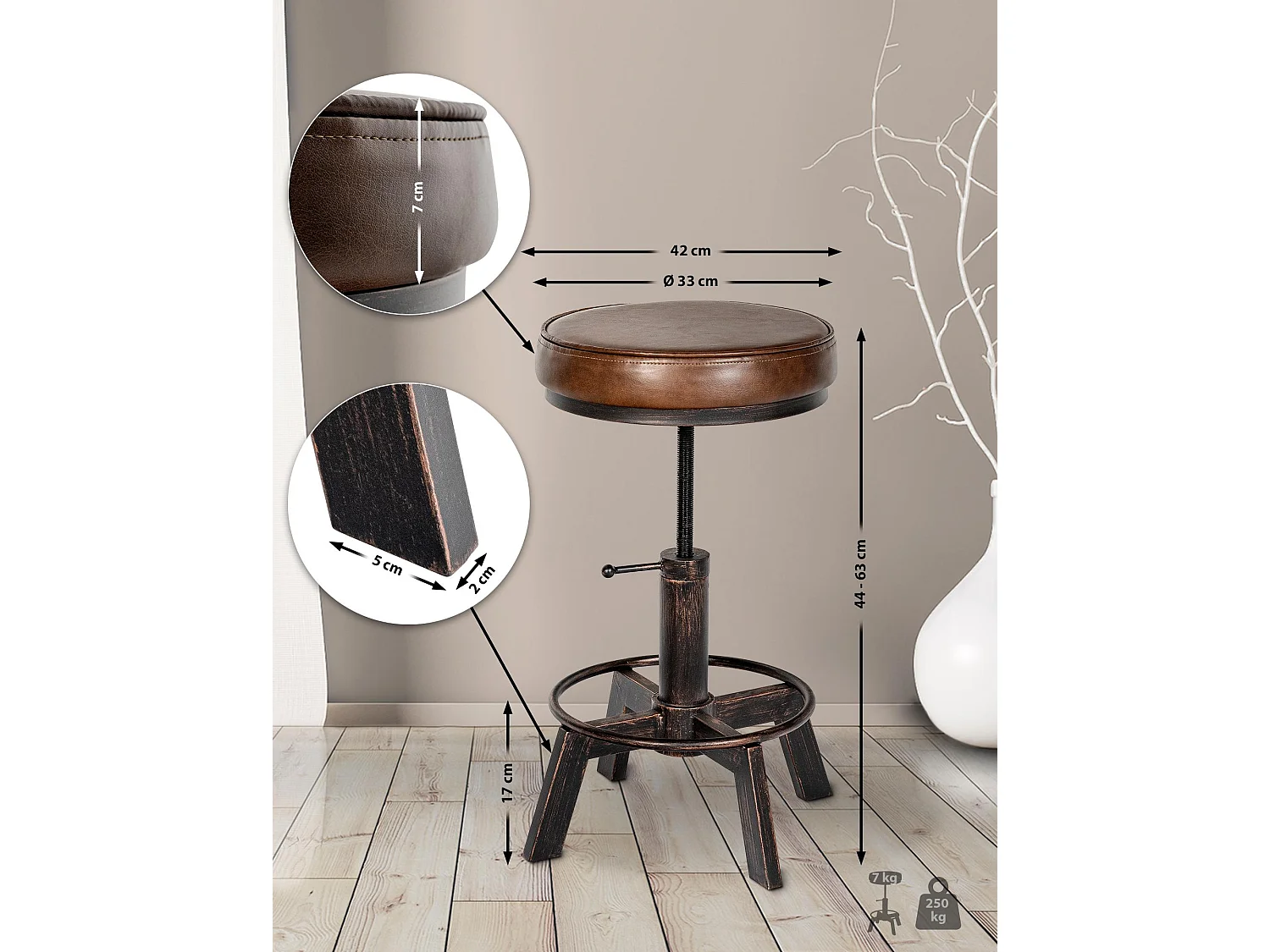 Lot de 2  Tabouret - Similicuir - Bronze - Destin