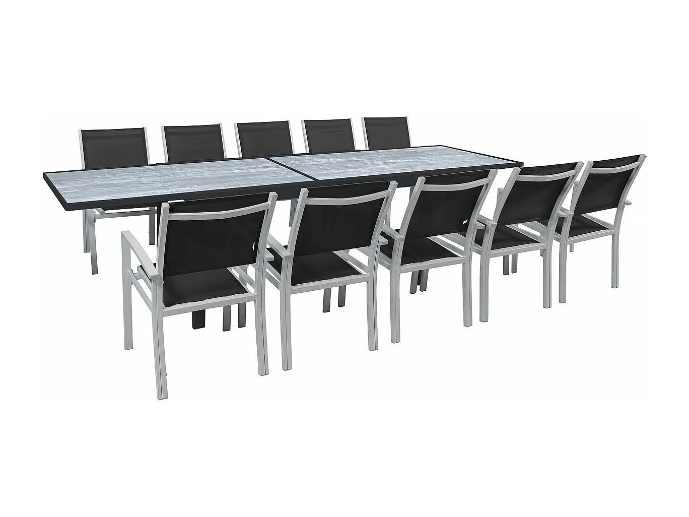 Conjunto de jardim extensível "Lagos" - Mesa 200/320 x 105 cm - 10 cadeiras - Preto