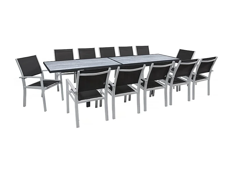Conjunto de jardim extensível "Lagos" - Mesa 200/320 x 105 x 76 cm - 12 cadeiras - Preto