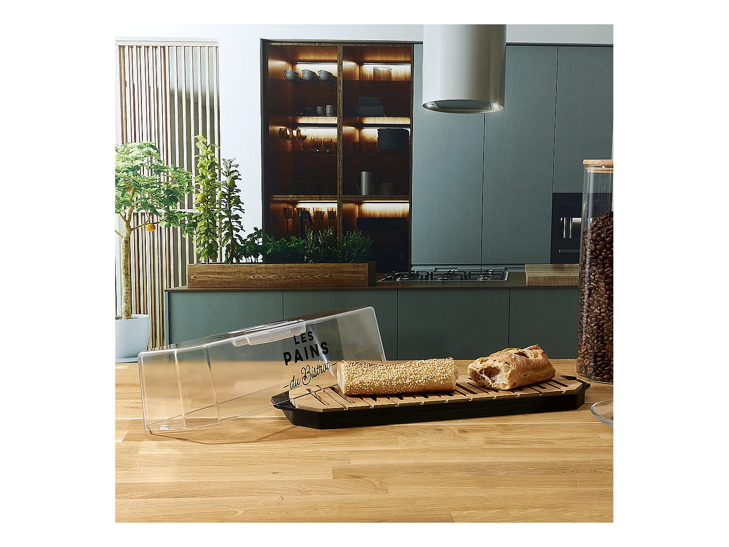 Boite A Pain Couvercle Transparent Bistrot Transparent, Noir, Marron