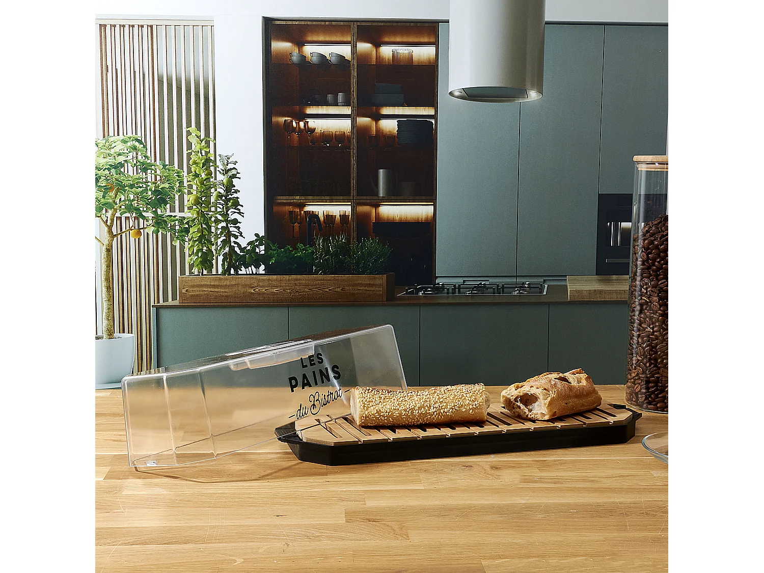Boite A Pain Couvercle Transparent Bistrot Transparent, Noir, Marron
