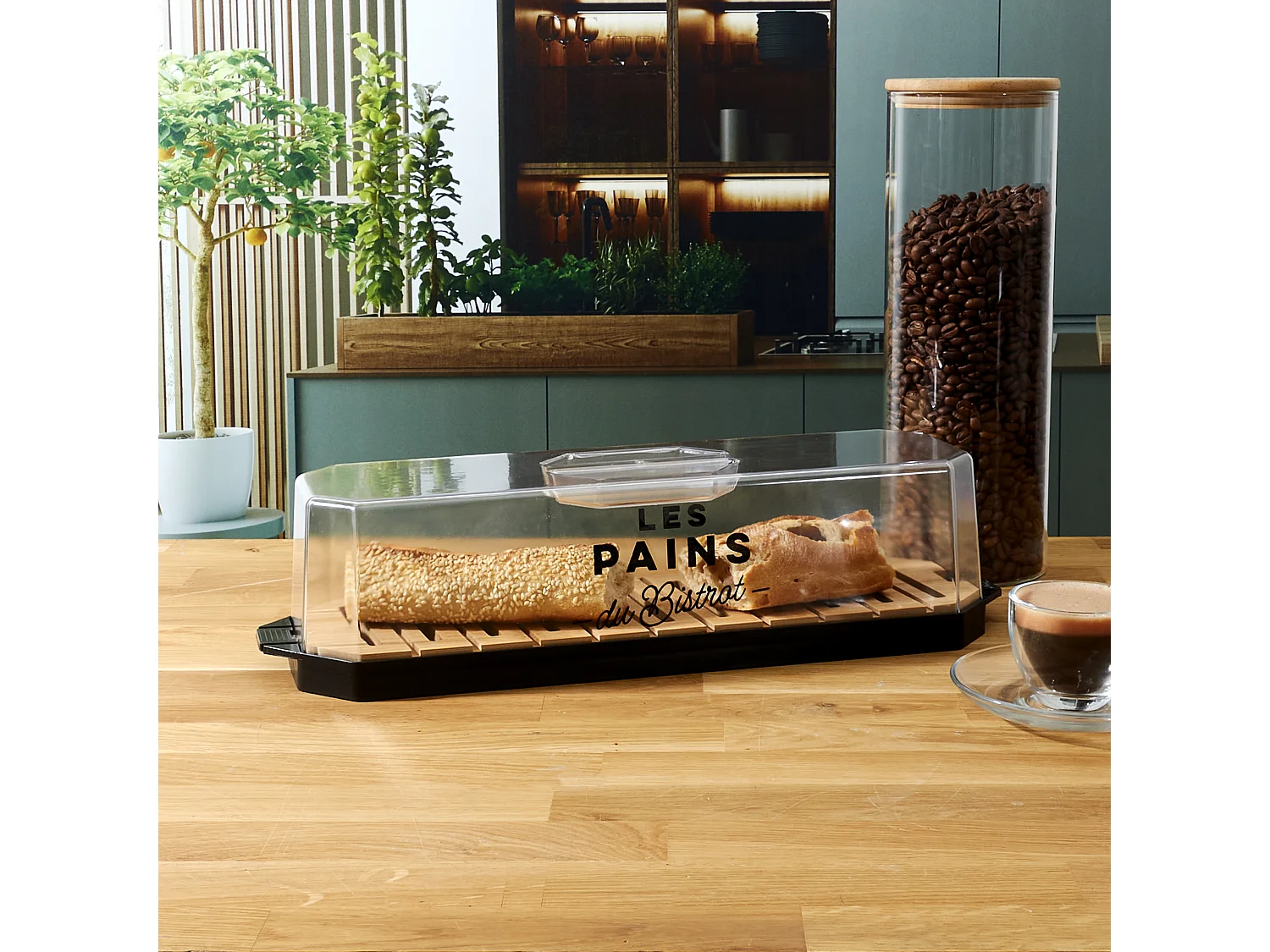 Boite A Pain Couvercle Transparent Bistrot Transparent, Noir, Marron