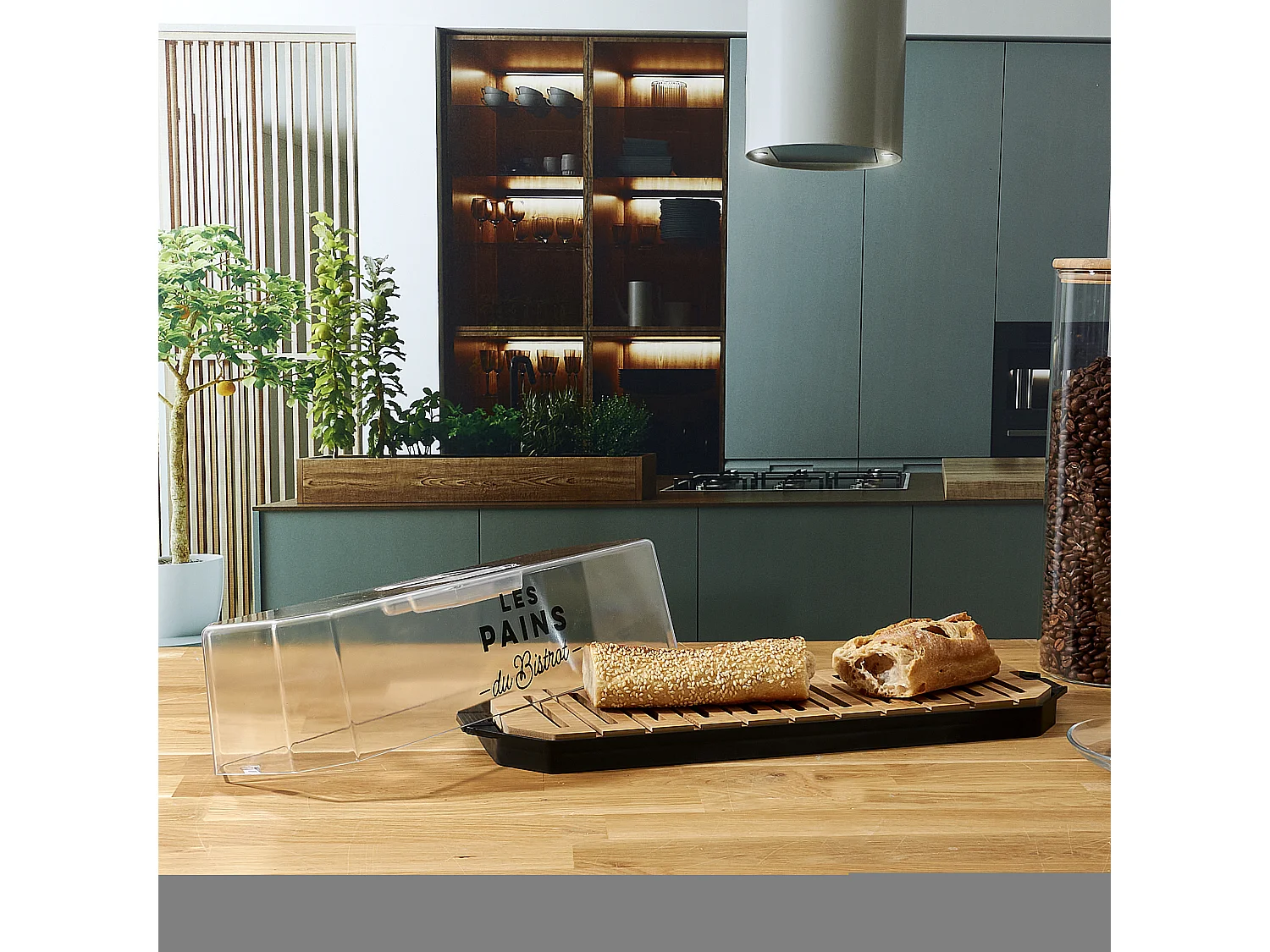 Boite A Pain Couvercle Transparent Bistrot Transparent, Noir, Marron